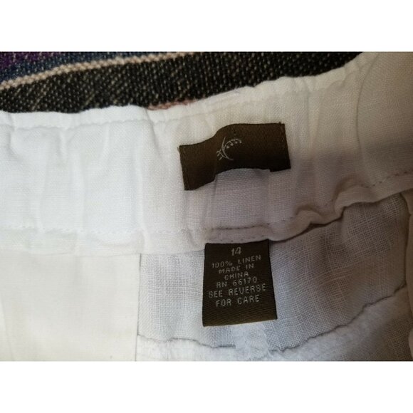Womens High Rise Pants Extended Button Tab Braided Waist 100% Linen White Sz 14 - Picture 4 of 7